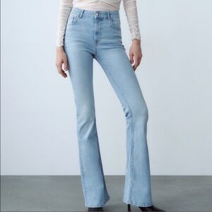 Zara Women's Light Blue High Waisted Flare Jeans 6